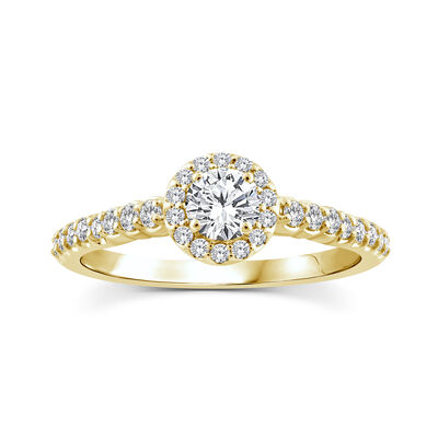 Round Diamond 5/8ctw. Halo Engagement Ring in 10k Yellow Gold